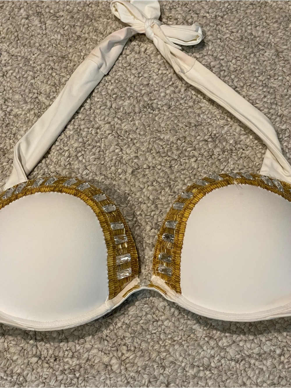 Victoria’s Secret bombshell beaded bikini top white gold silver 36B